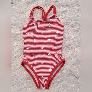 Brand New Baby Girl Red and White Striped With Maple Leaf One Piece Swimwear